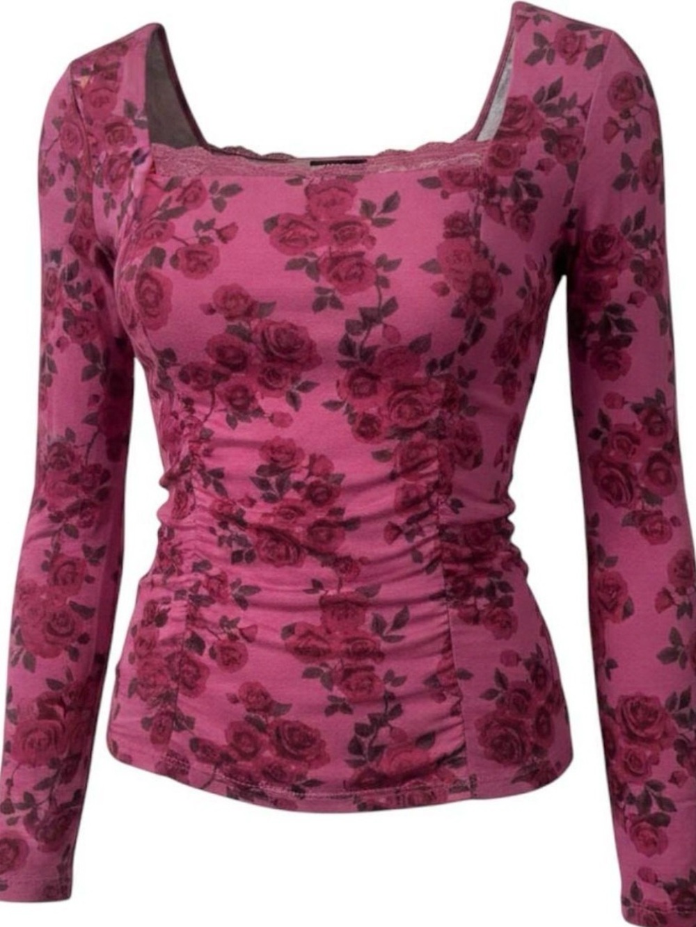 Torrid Long Sleeve Square Neck Floral Top in Raspberry Pink